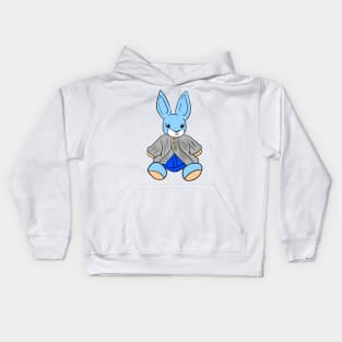 Old blue bunny with gray outfit Kids Hoodie